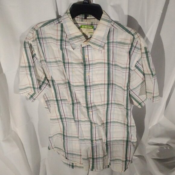 Men's Machine Custom Co.  Plaid Button Up Short Sleeve Shirt, Size L - Picture 2 of 6